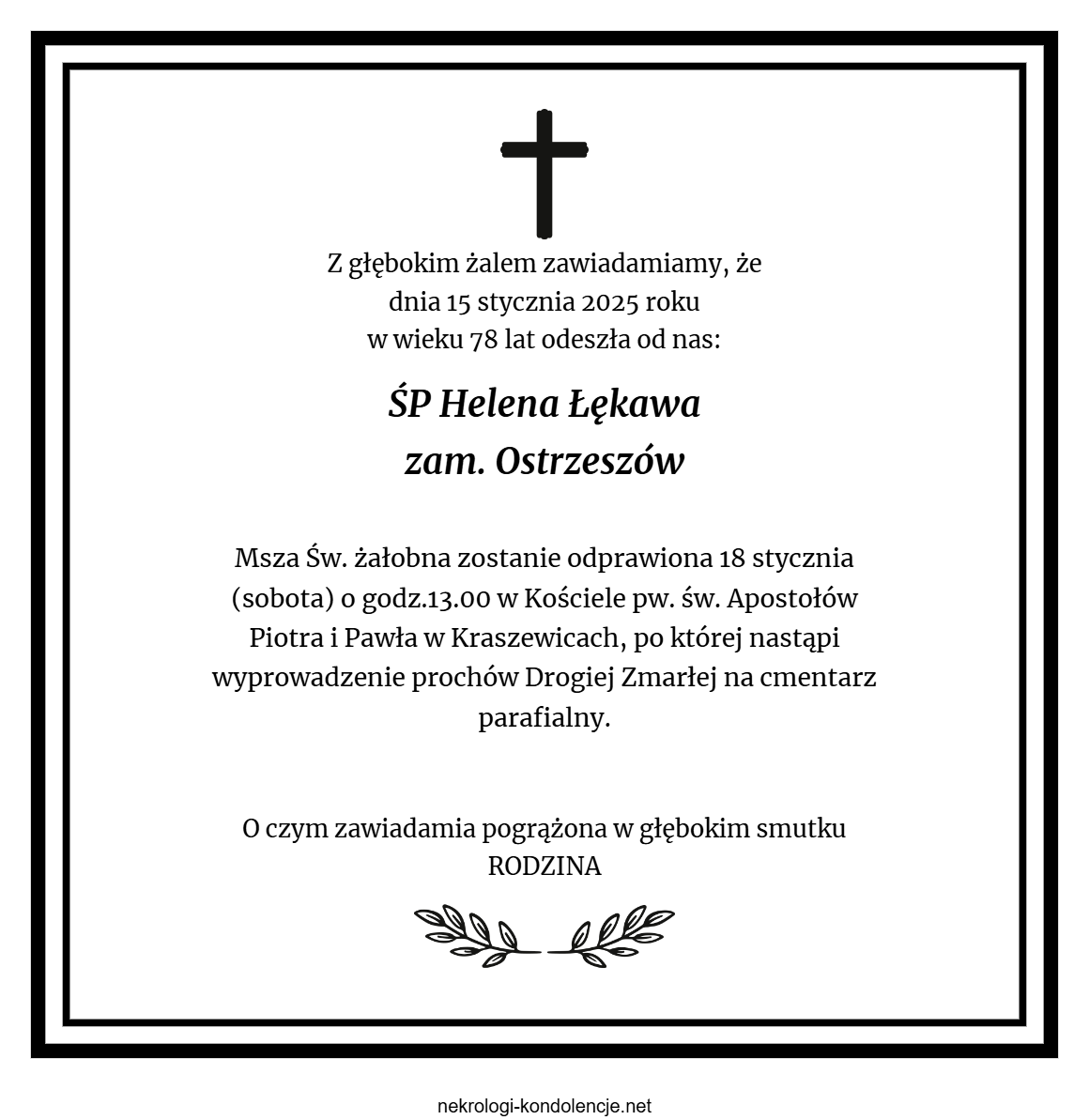 Nekrolog - Helena Łękawa Nekrolog - Helena Łękawa