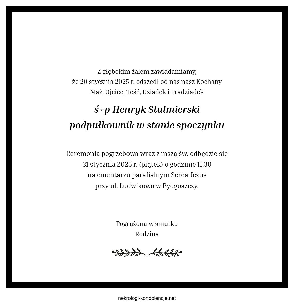 Nekrolog - Henryk Stalmierski Nekrolog - Henryk Stalmierski