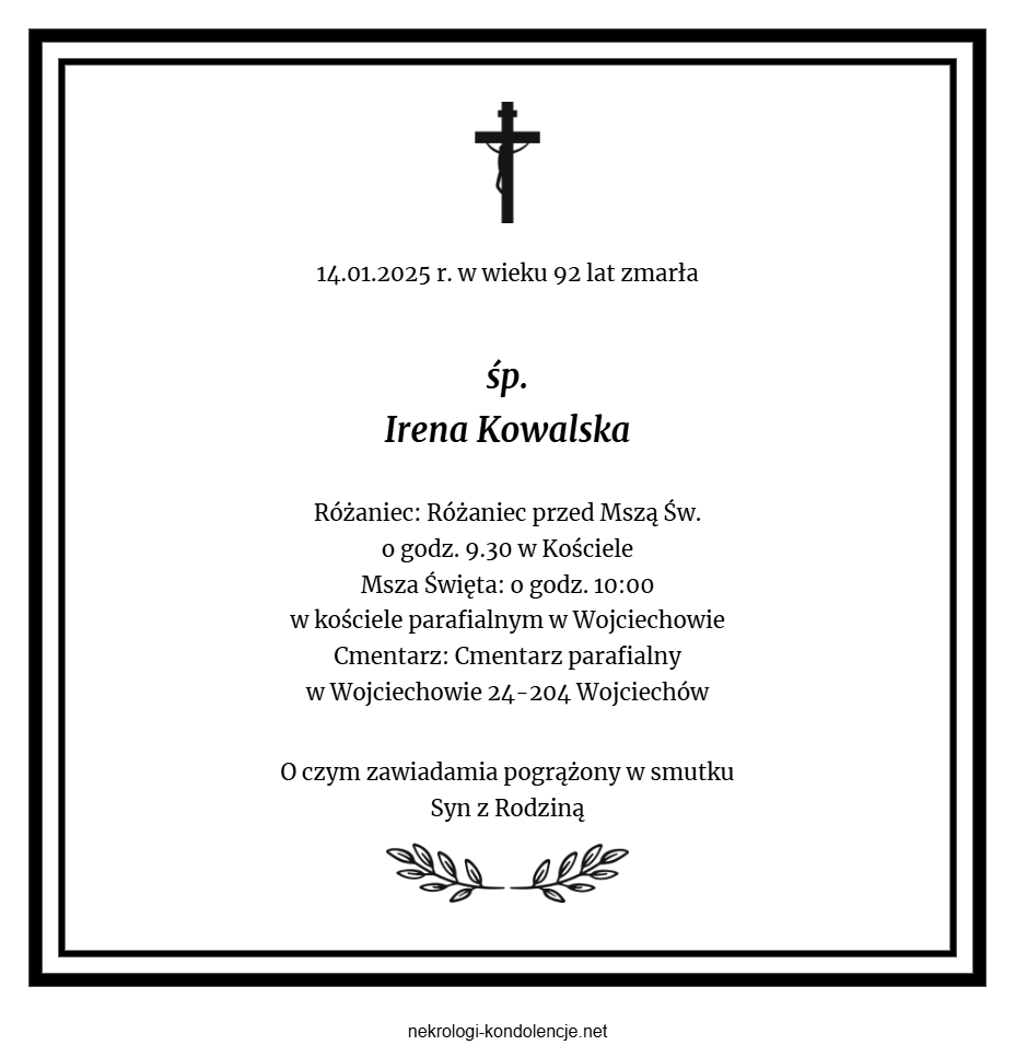 Nekrolog - Irena Kowalska Nekrolog - Irena Kowalska