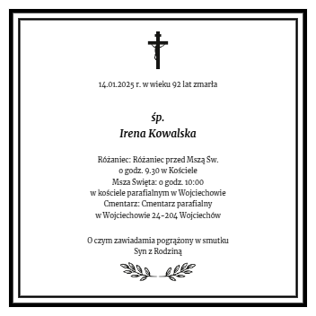 Nekrolog - Irena Kowalska
