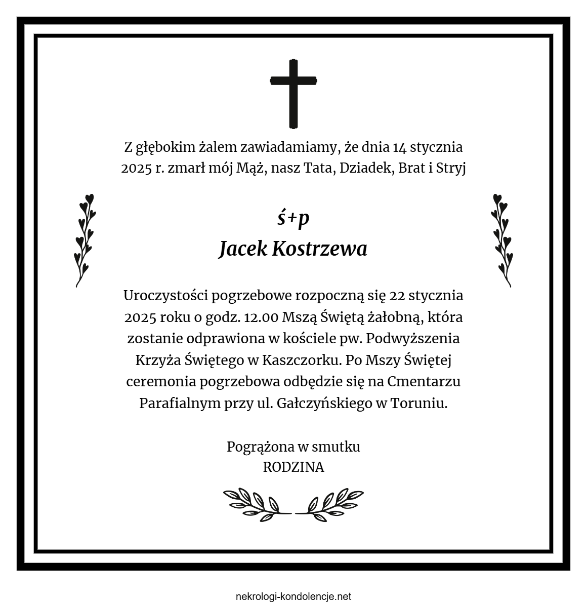 Nekrolog - Jacek Kostrzewa Nekrolog - Jacek Kostrzewa
