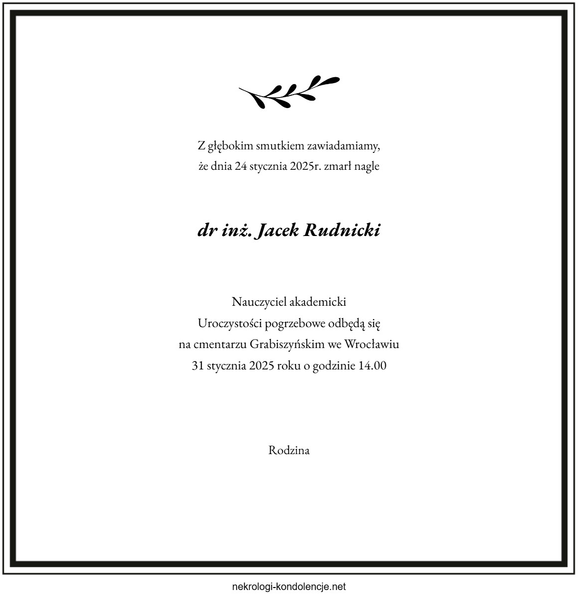 Nekrolog - Jacek Rudnicki Nekrolog - Jacek Rudnicki