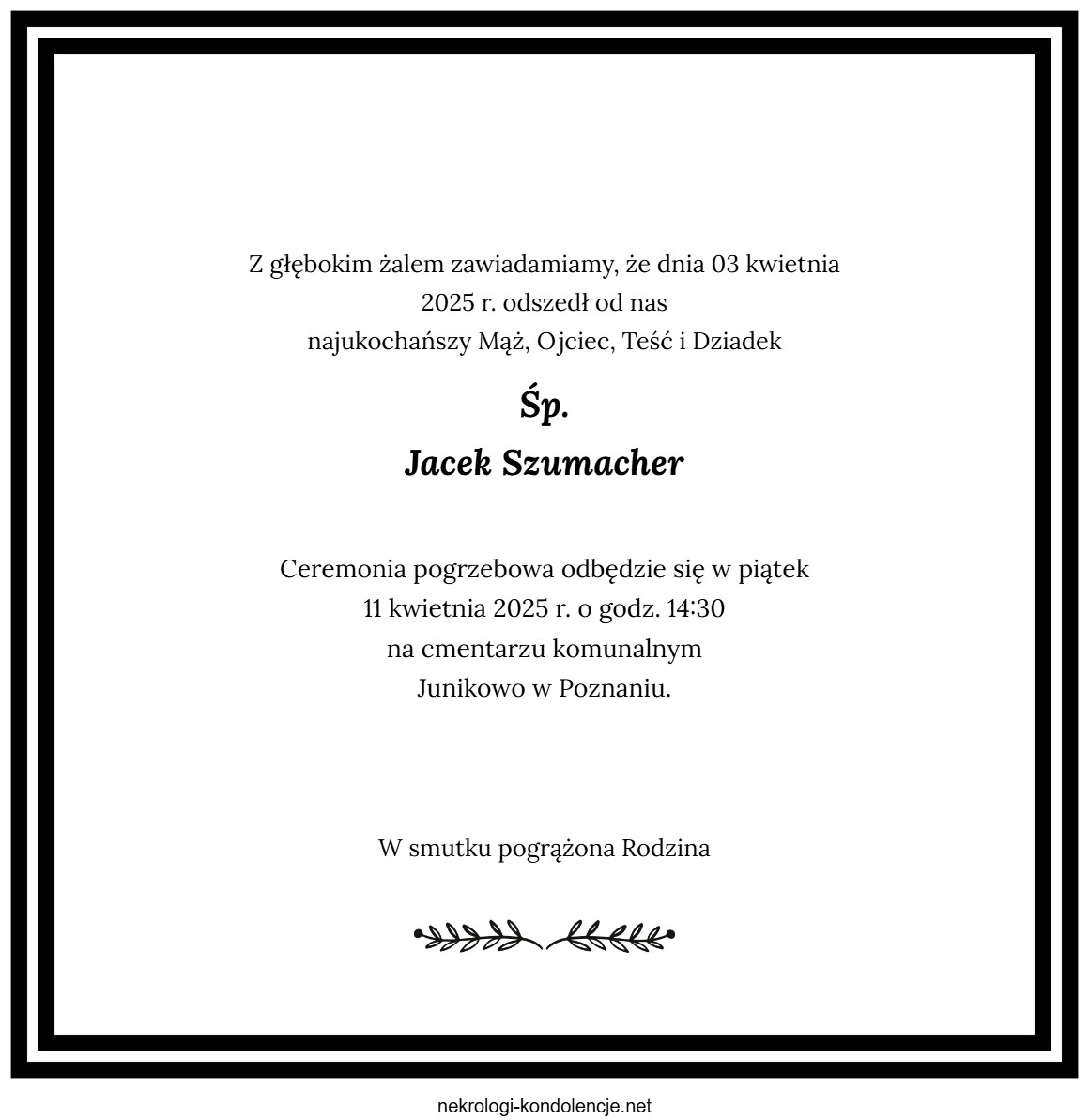 Nekrolog - Jacek Szumacher Nekrolog - Jacek Szumacher