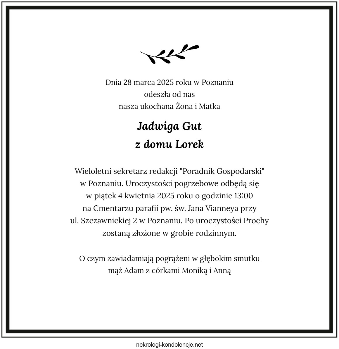 Nekrolog - Jadwiga Gut Nekrolog - Jadwiga Gut