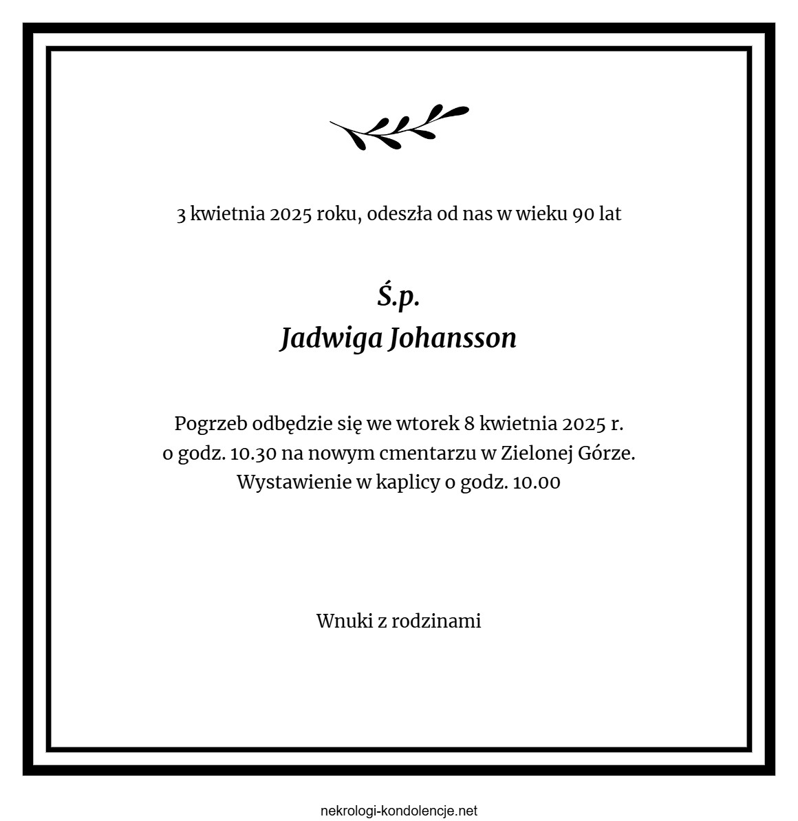 Nekrolog - Jadwiga Johansson
