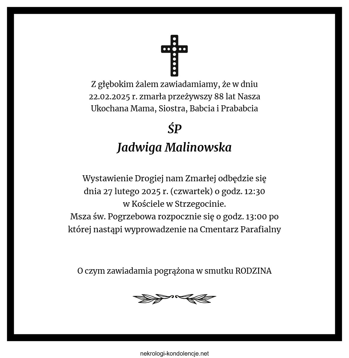 Nekrolog - Jadwiga Malinowska Nekrolog - Jadwiga Malinowska