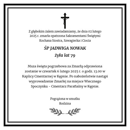 Nekrolog - Jadwiga Nowak