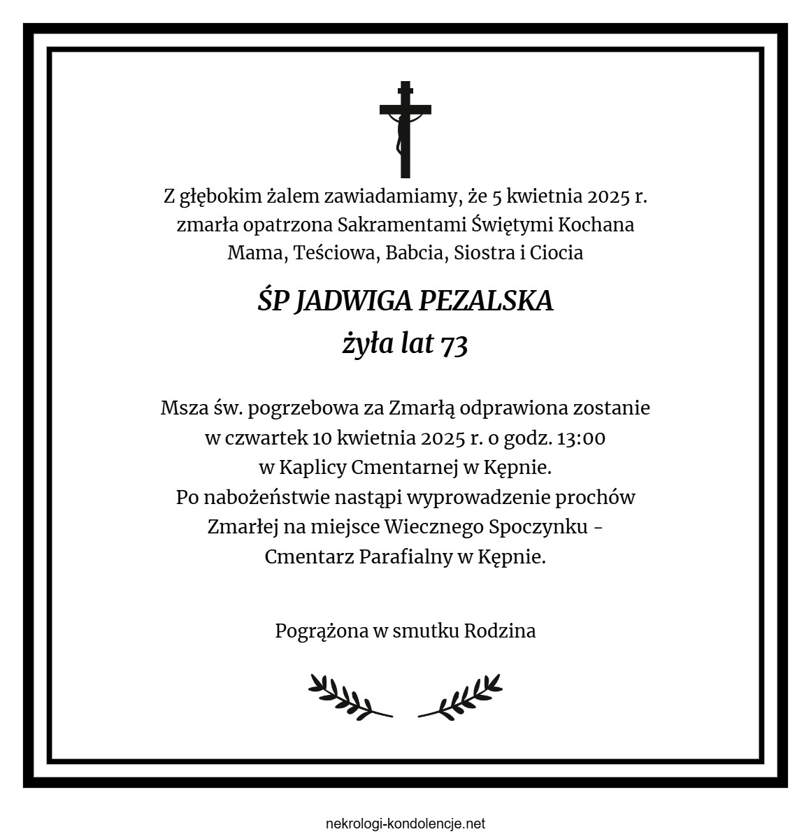 Nekrolog - Jadwiga Pezalska Nekrolog - Jadwiga Pezalska