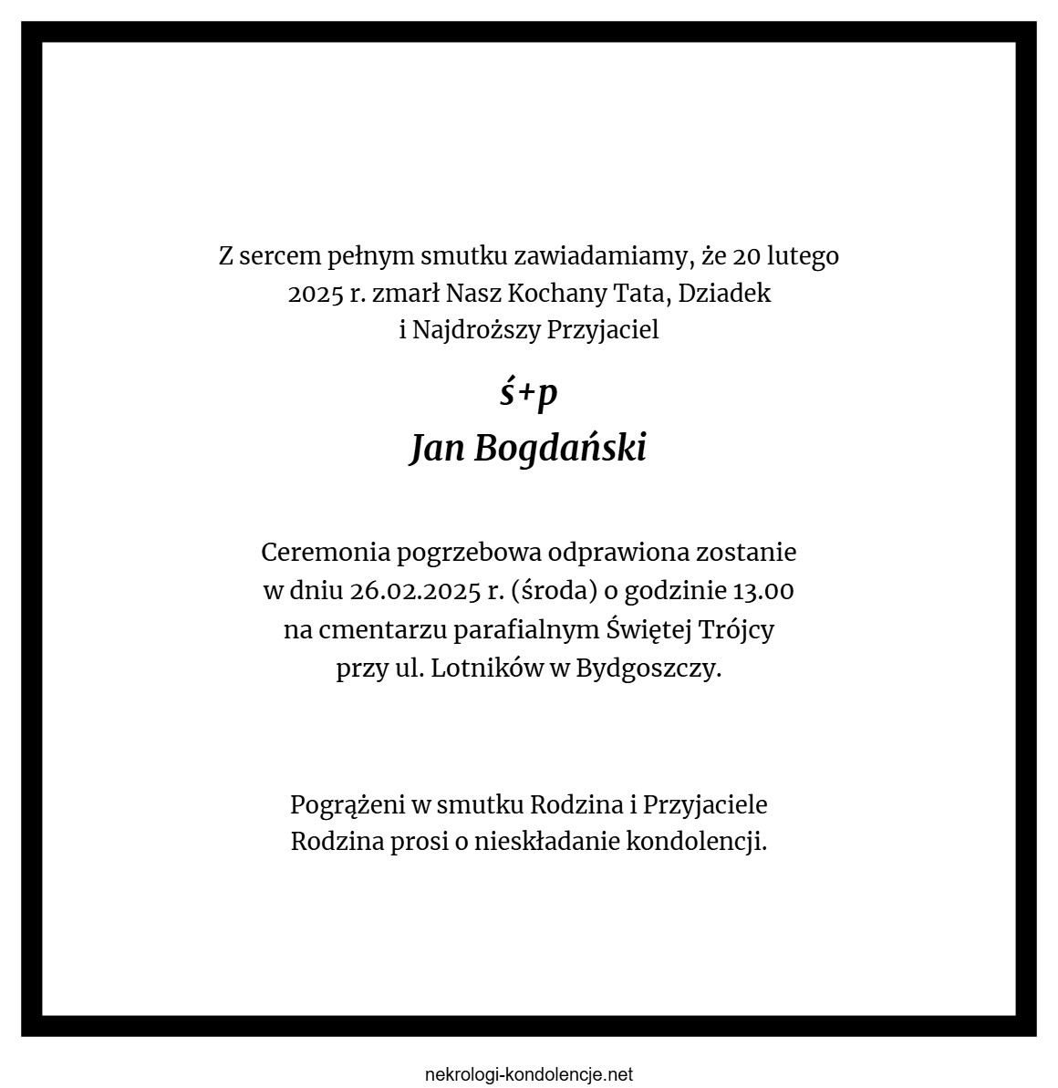 Nekrolog - Jan Bogdański Nekrolog - Jan Bogdański
