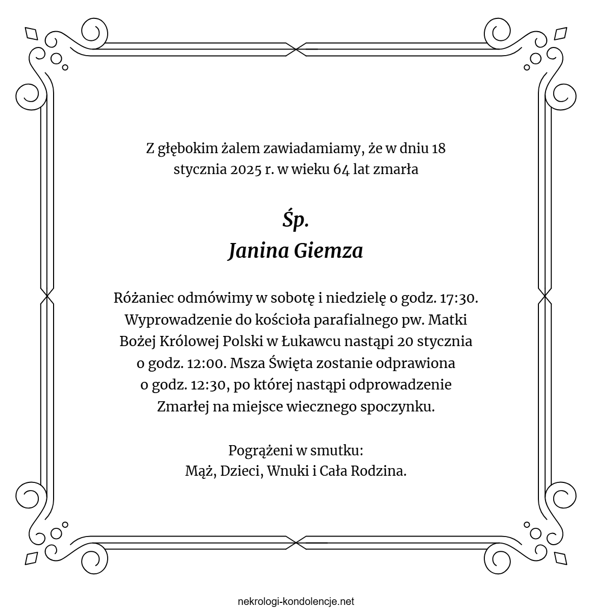 Nekrolog - Janina Giemza Nekrolog - Janina Giemza