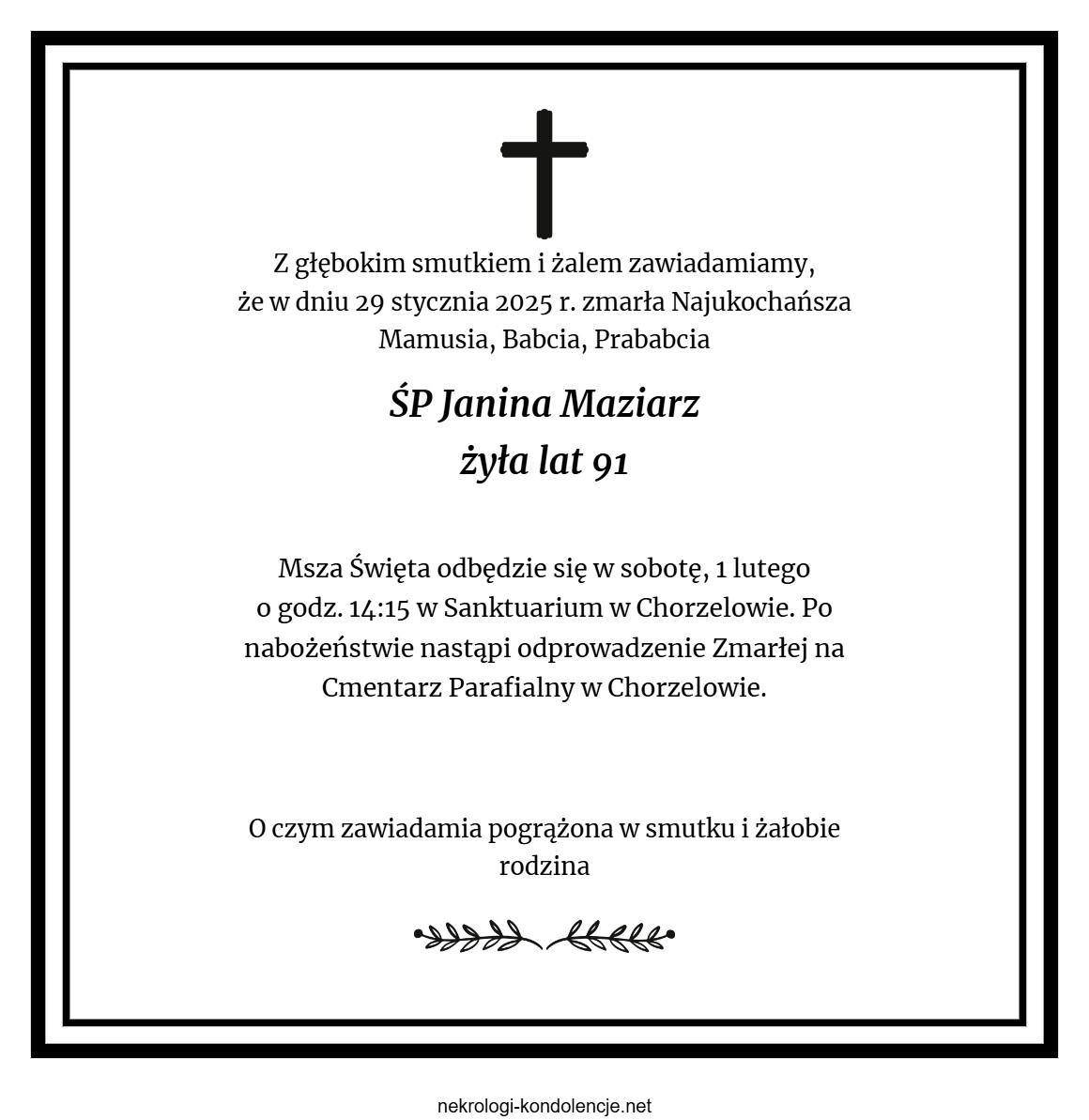 Nekrolog - Janina Maziarz Nekrolog - Janina Maziarz