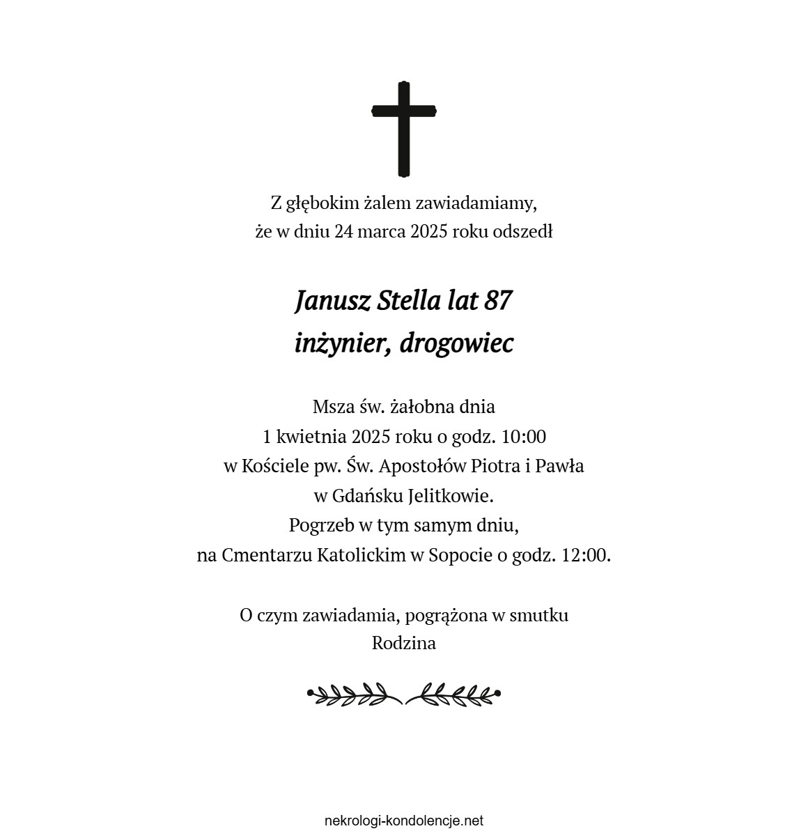 Nekrolog - Janusz Stella Nekrolog - Janusz Stella