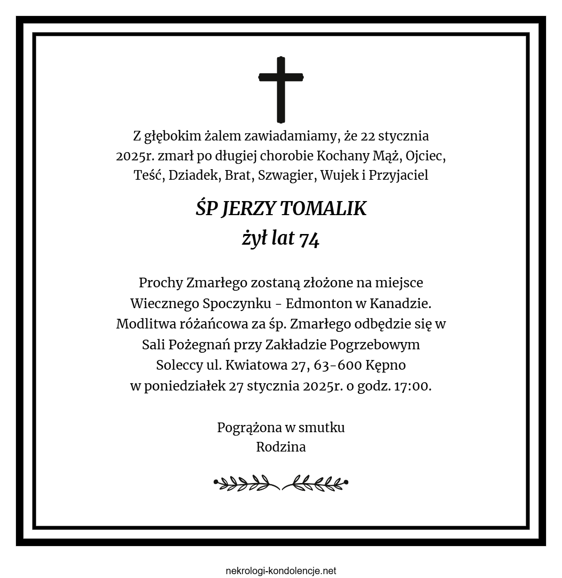 Nekrolog - Jerzy Tomalik Nekrolog - Jerzy Tomalik