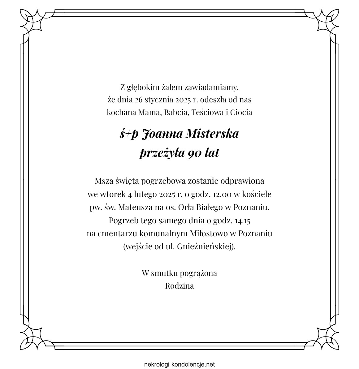 Nekrolog - Joanna Misterska Nekrolog - Joanna Misterska