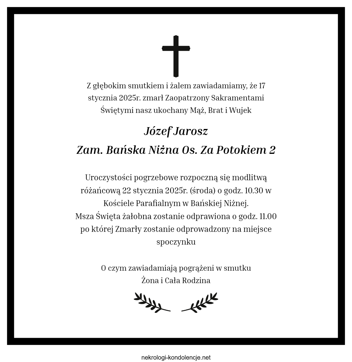 Nekrolog - Józef Jarosz Nekrolog - Józef Jarosz