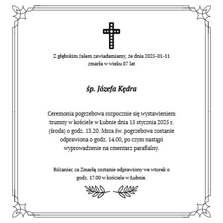 Nekrolog - Józefa Kędra