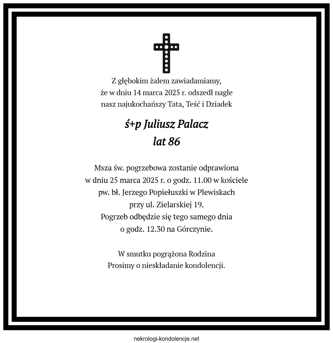 Nekrolog - Juliusz Palacz Nekrolog - Juliusz Palacz