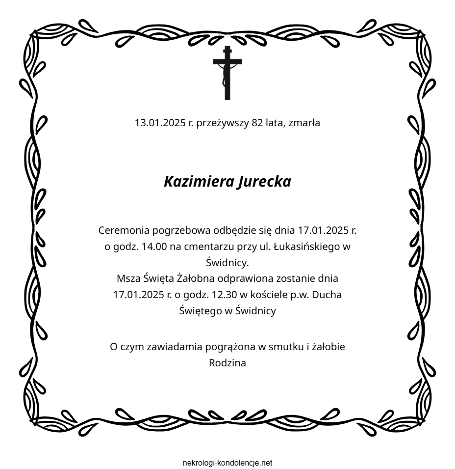 Nekrolog - Kazimiera Jurecka Nekrolog - Kazimiera Jurecka
