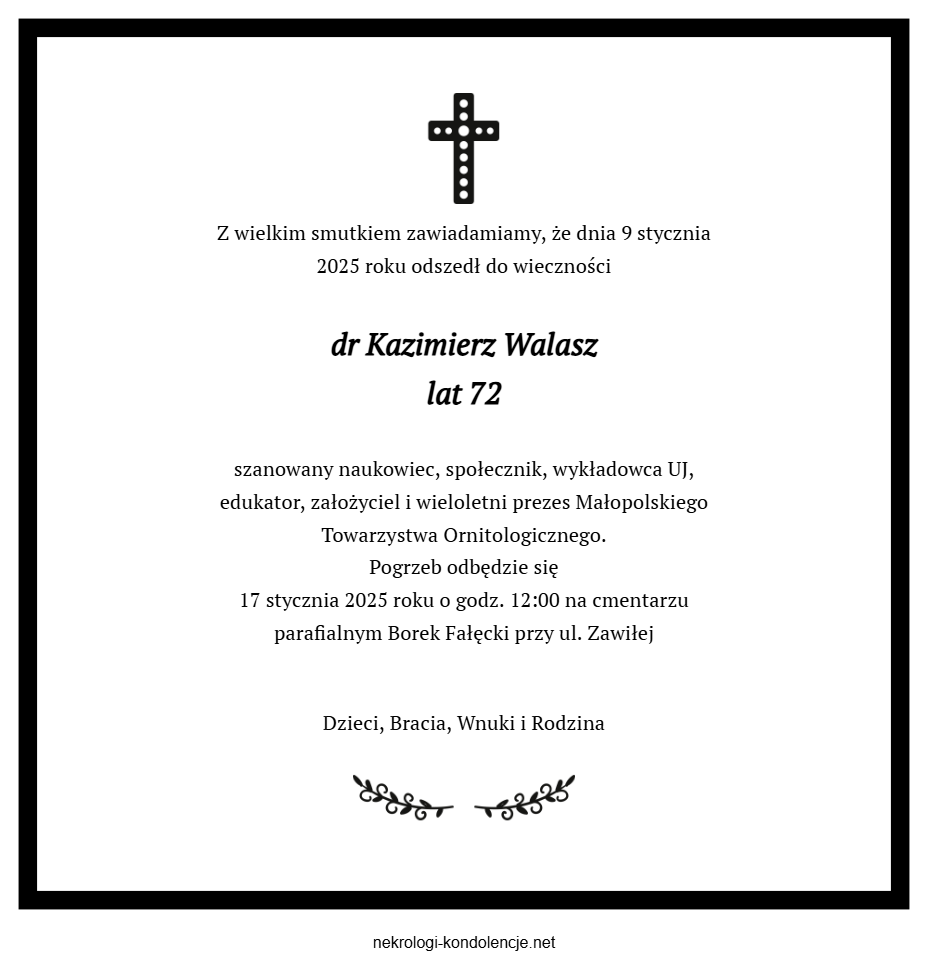 Nekrolog - Kazimierz Walasz Nekrolog - Kazimierz Walasz
