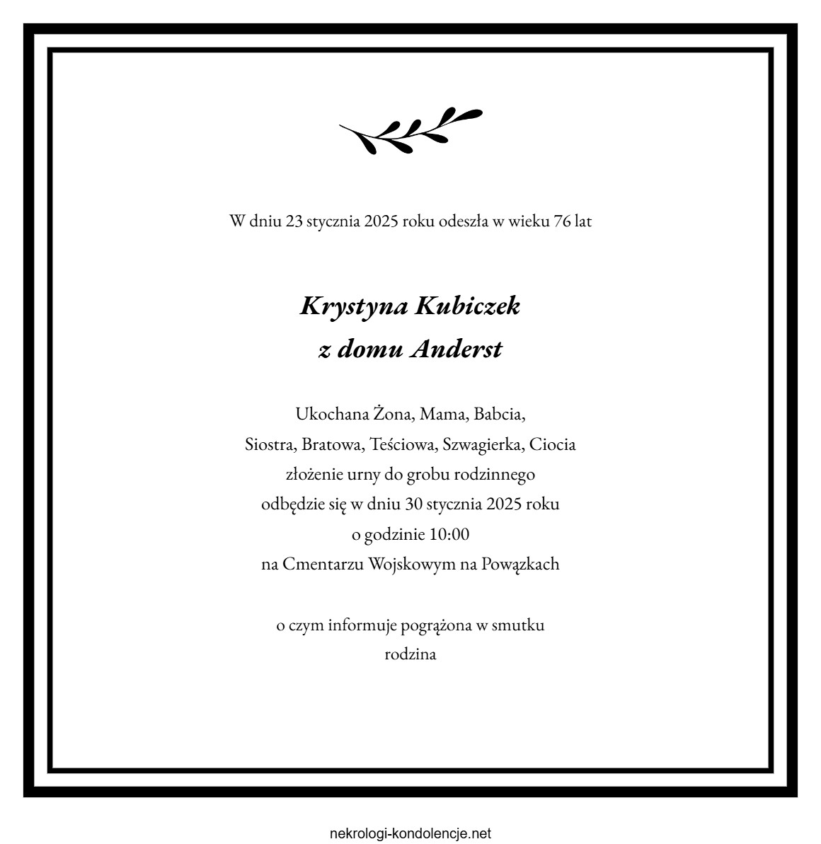 Nekrolog - Krystyna Kubiczek Nekrolog - Krystyna Kubiczek