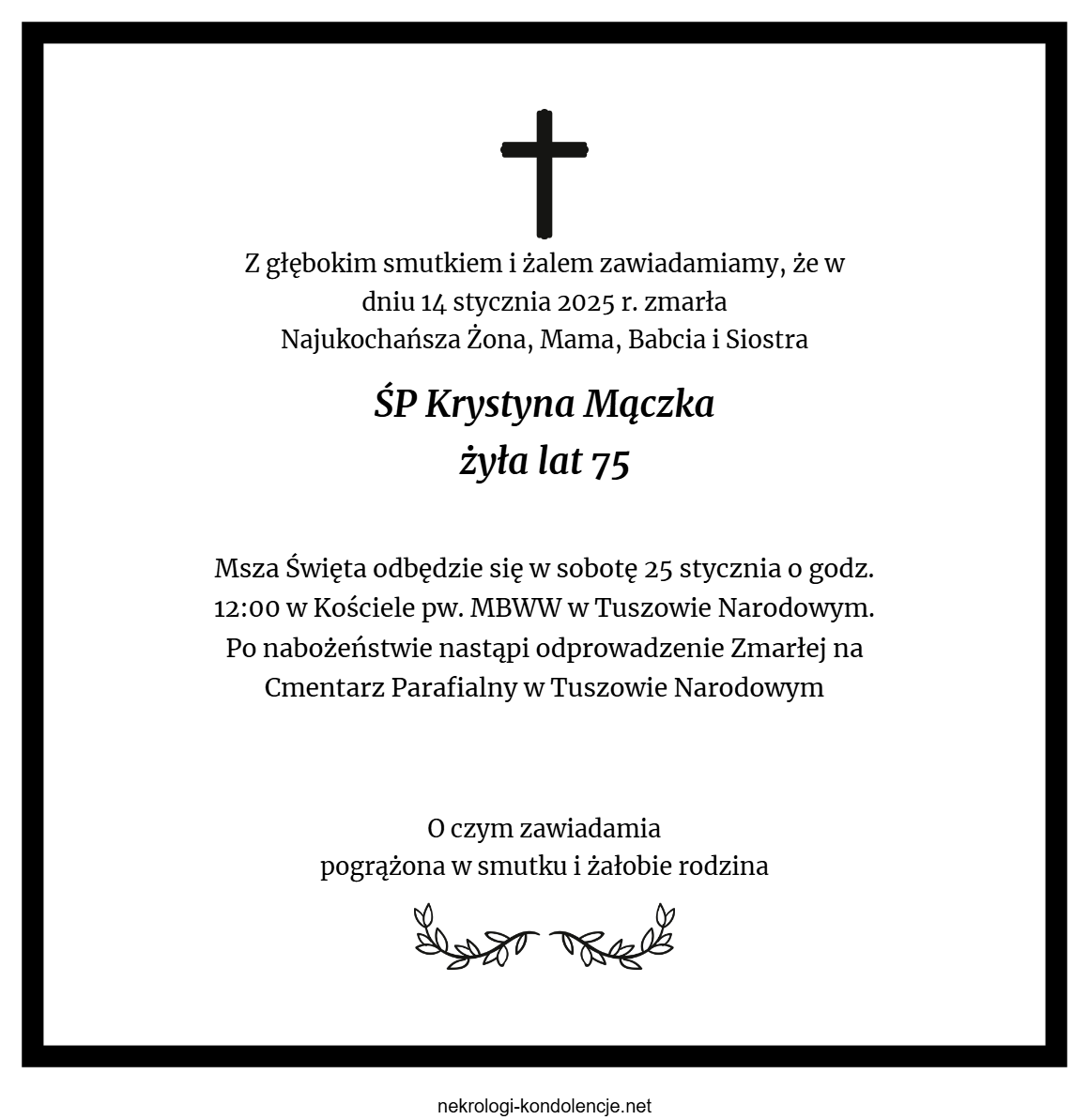 Nekrolog - Krystyna Mączka Nekrolog - Krystyna Mączka