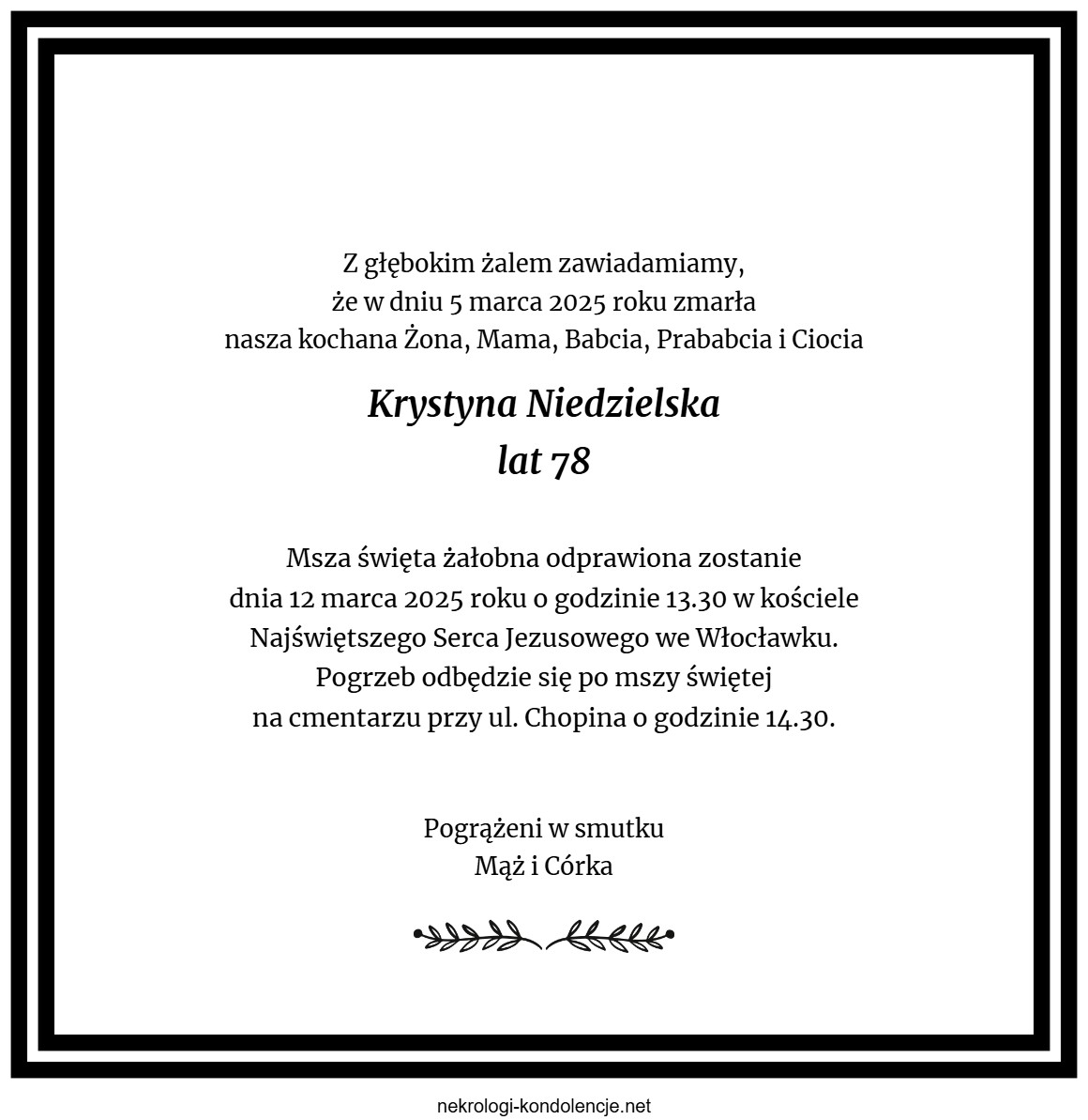 Nekrolog - Krystyna Niedzielska Nekrolog - Krystyna Niedzielska