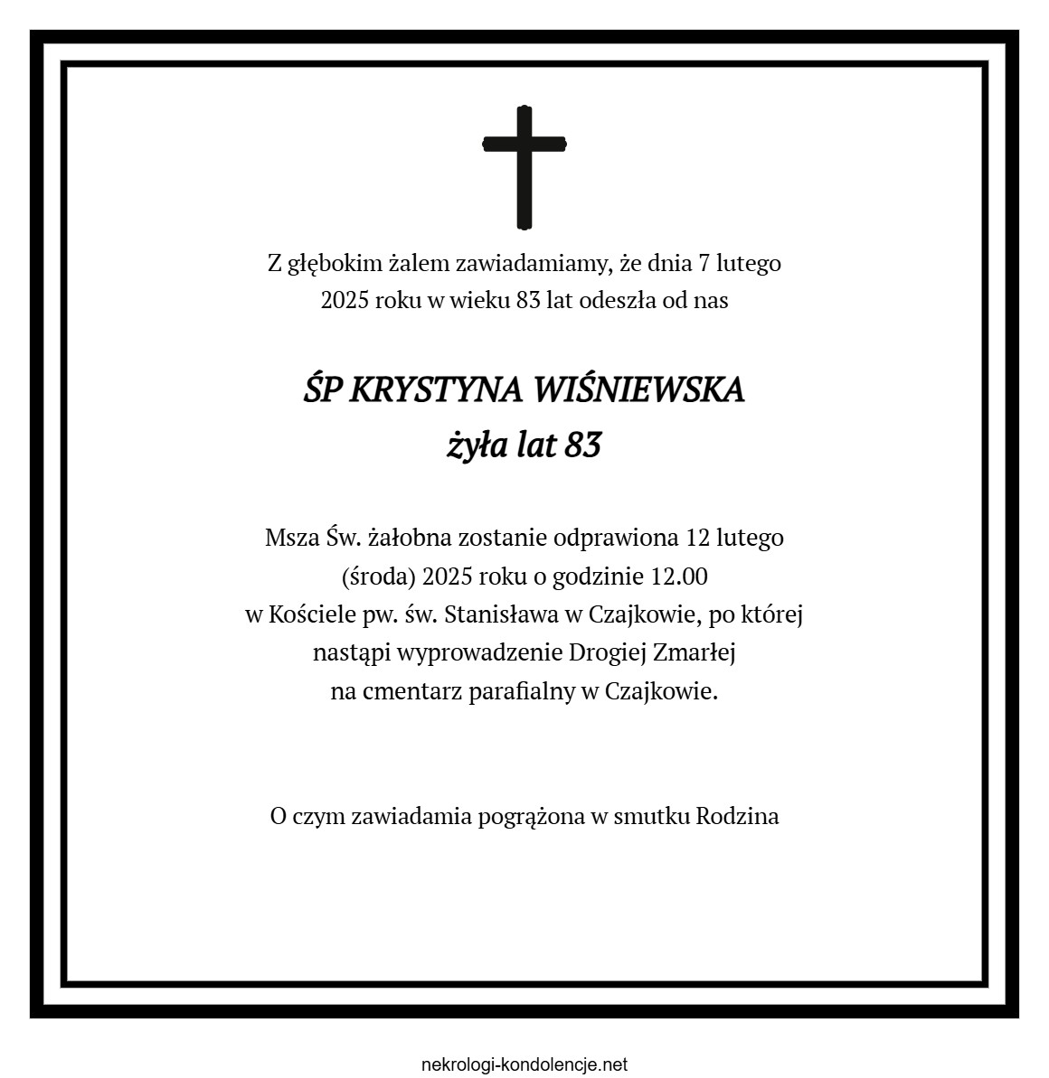 Nekrolog - Krystyna Wiśniewska Nekrolog - Krystyna Wiśniewska