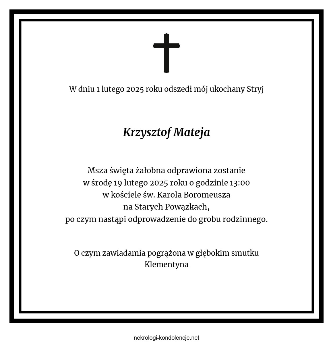 Nekrolog - Krzysztof Mateja