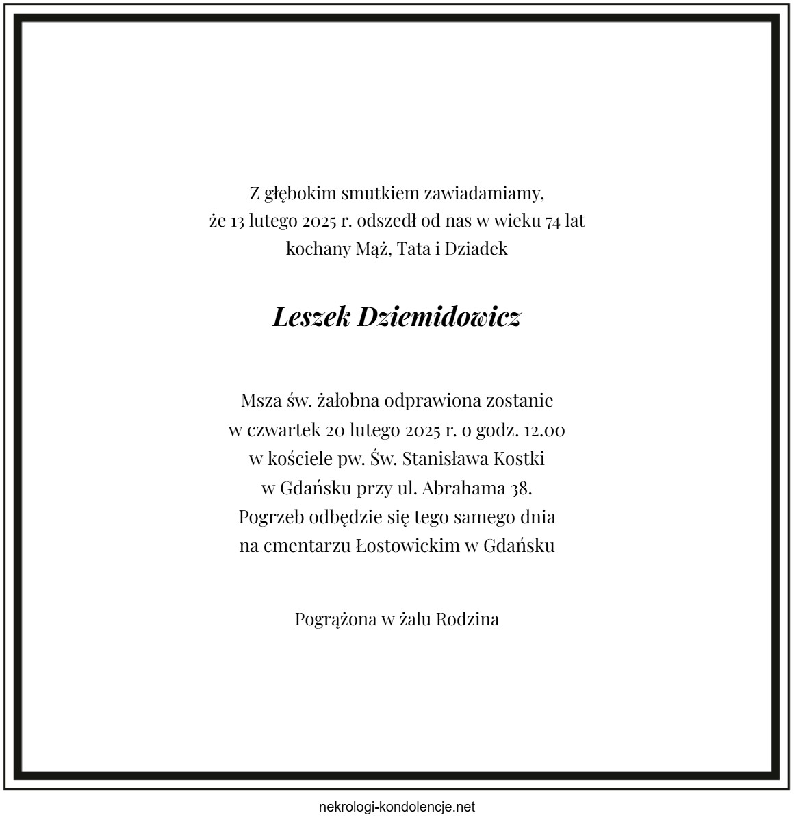 Nekrolog - Leszek Dziemidowicz Nekrolog - Leszek Dziemidowicz