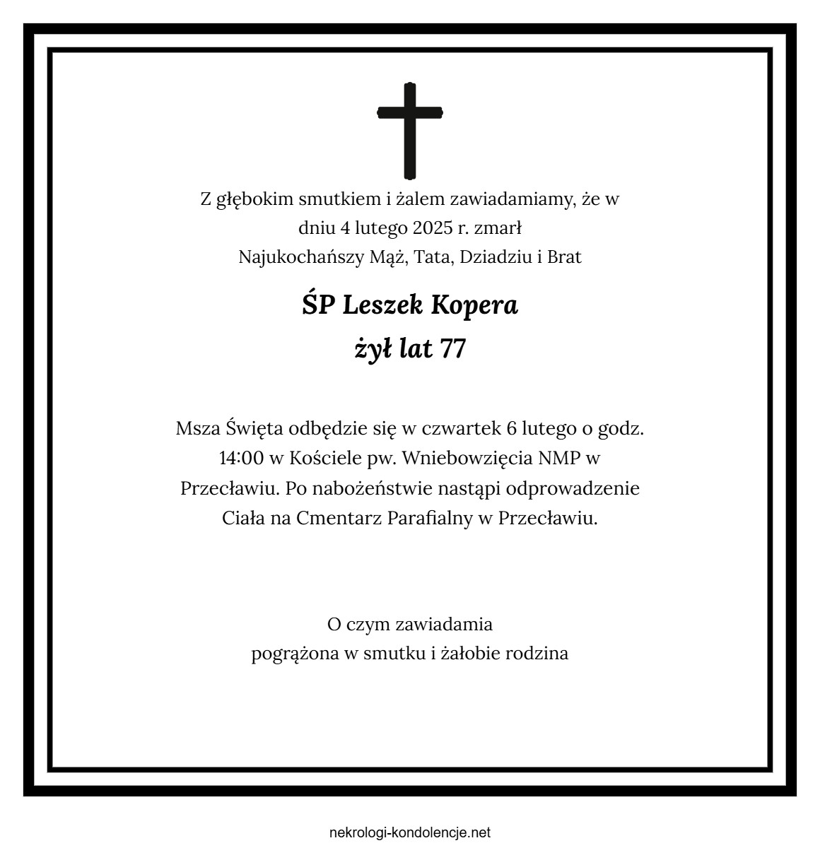 Nekrolog - Leszek Kopera Nekrolog - Leszek Kopera