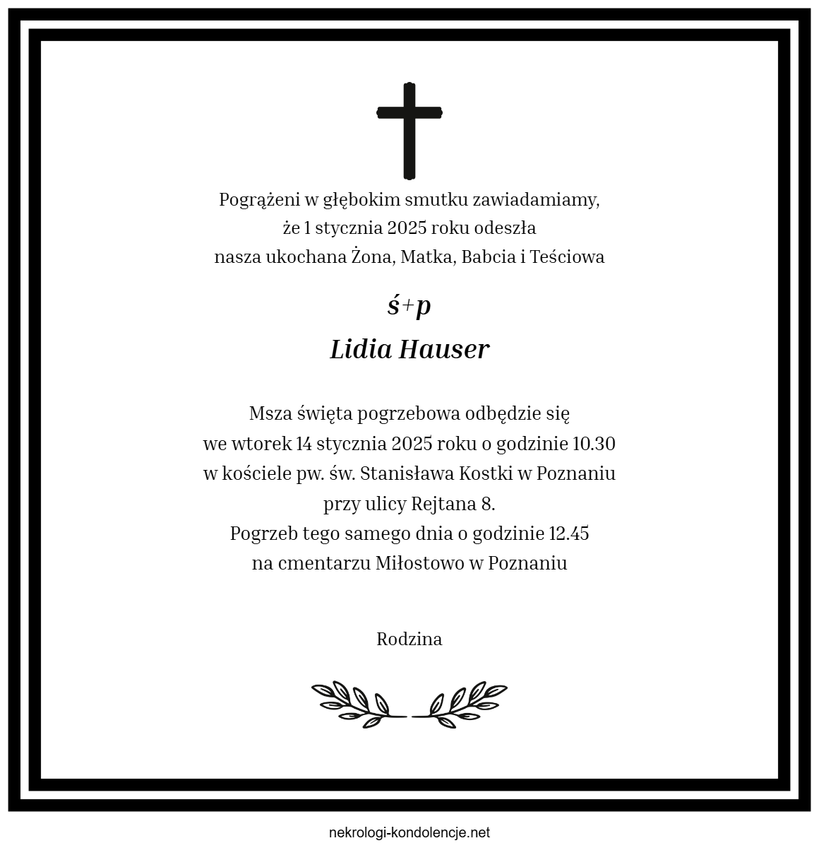Nekrolog - Lidia Hauser Nekrolog - Lidia Hauser