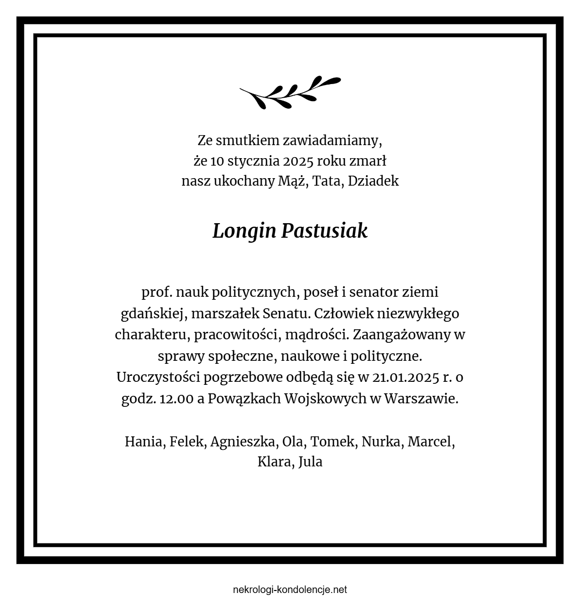 Nekrolog - Longin Pastusiak Nekrolog - Longin Pastusiak