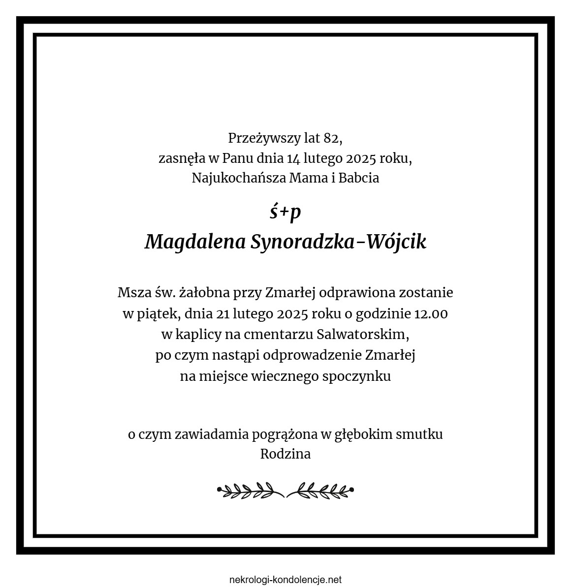Nekrolog - Magdalena Synoradzka-Wójcik Nekrolog - Magdalena Synoradzka-Wójcik