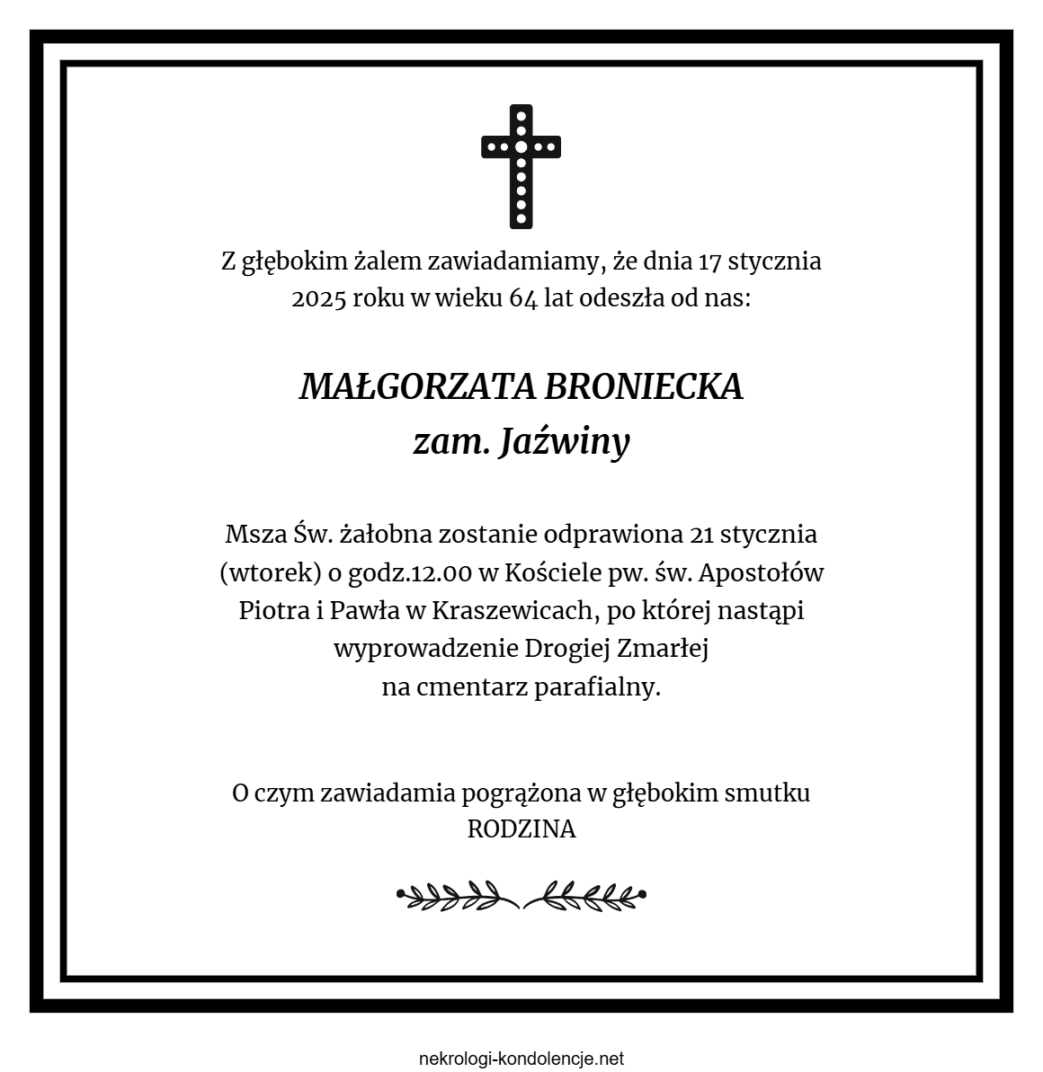 Nekrolog - Małgorzata Broniecka Nekrolog - Małgorzata Broniecka