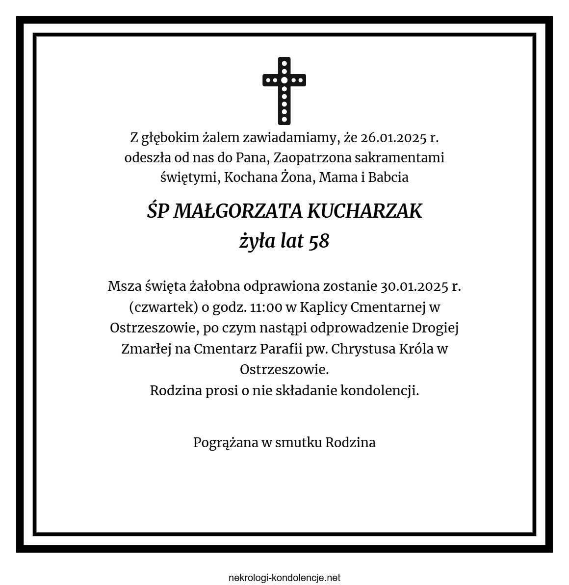 Nekrolog - Małgorzata Kucharzak Nekrolog - Małgorzata Kucharzak