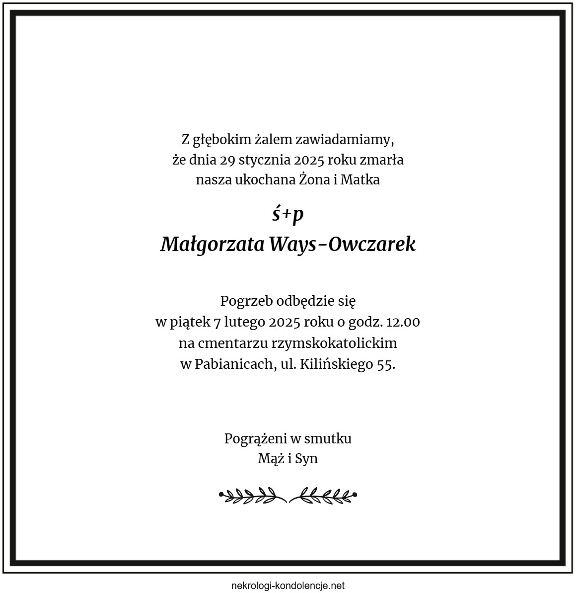 Nekrolog - Małgorzata Ways-Owczarek Nekrolog - Małgorzata Ways-Owczarek