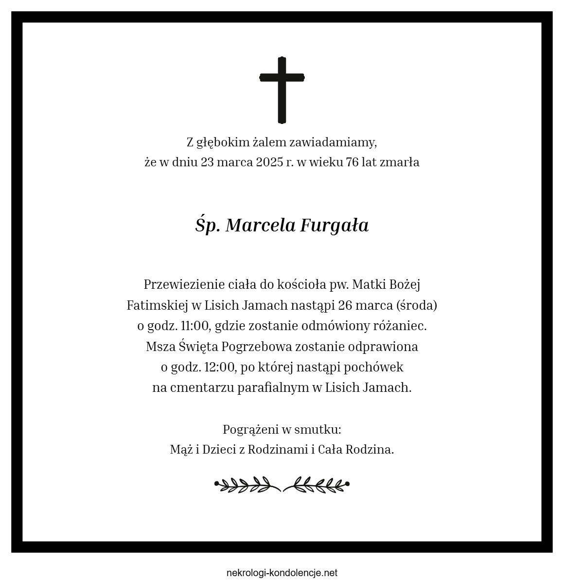 Nekrolog - Marcela Furgała Nekrolog - Marcela Furgała