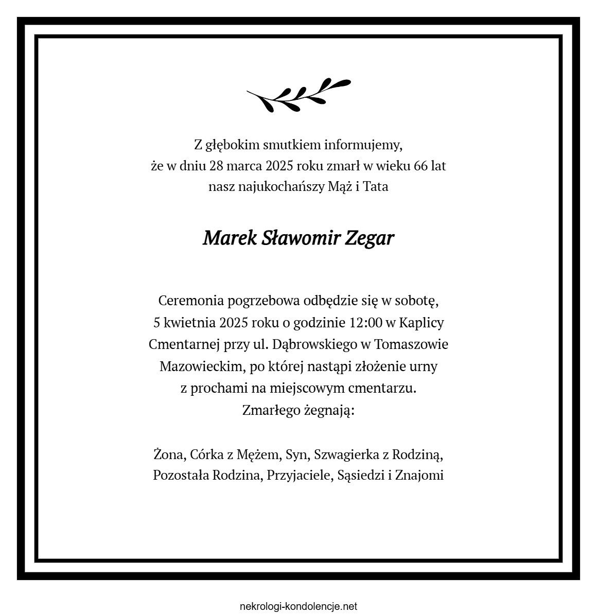 Nekrolog - Marek Sławomir Zegar Nekrolog - Marek Sławomir Zegar