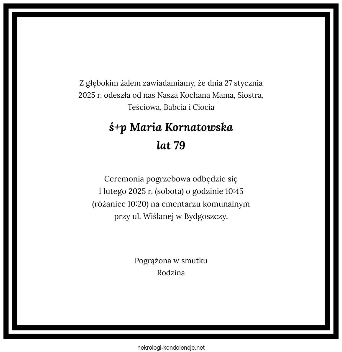 Nekrolog - Maria Kornatowska Nekrolog - Maria Kornatowska