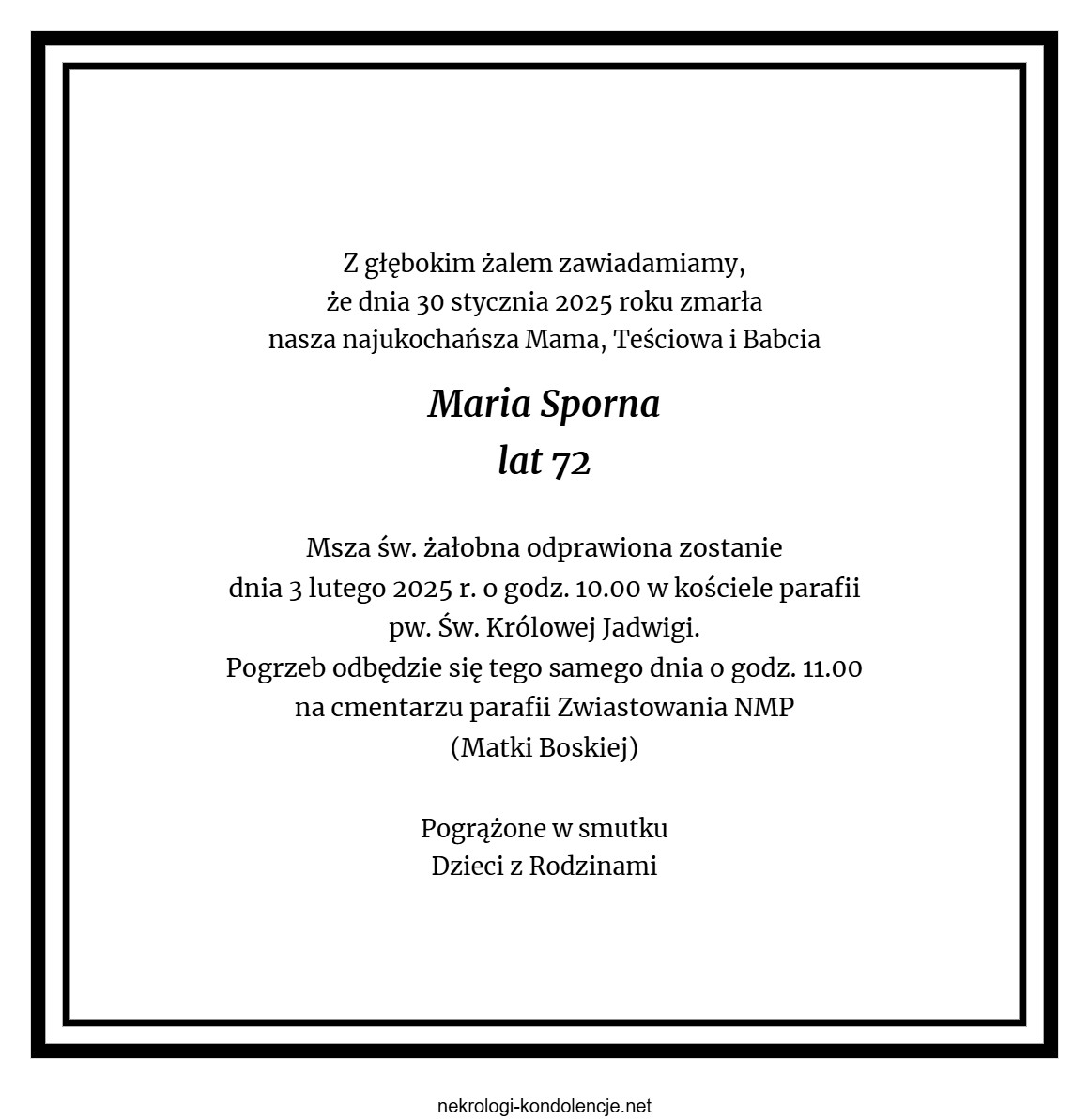 Nekrolog - Maria Sporna