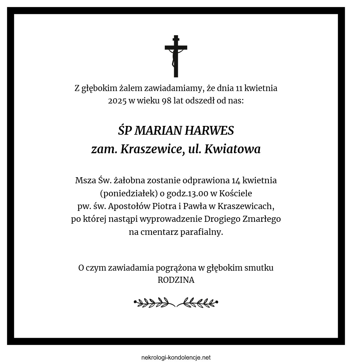 Nekrolog - Marian Harwes Nekrolog - Marian Harwes