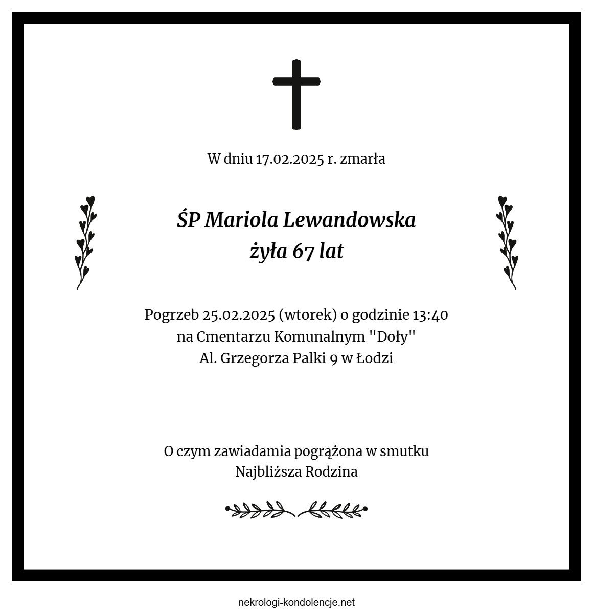 Nekrolog - Mariola Lewandowska Nekrolog - Mariola Lewandowska
