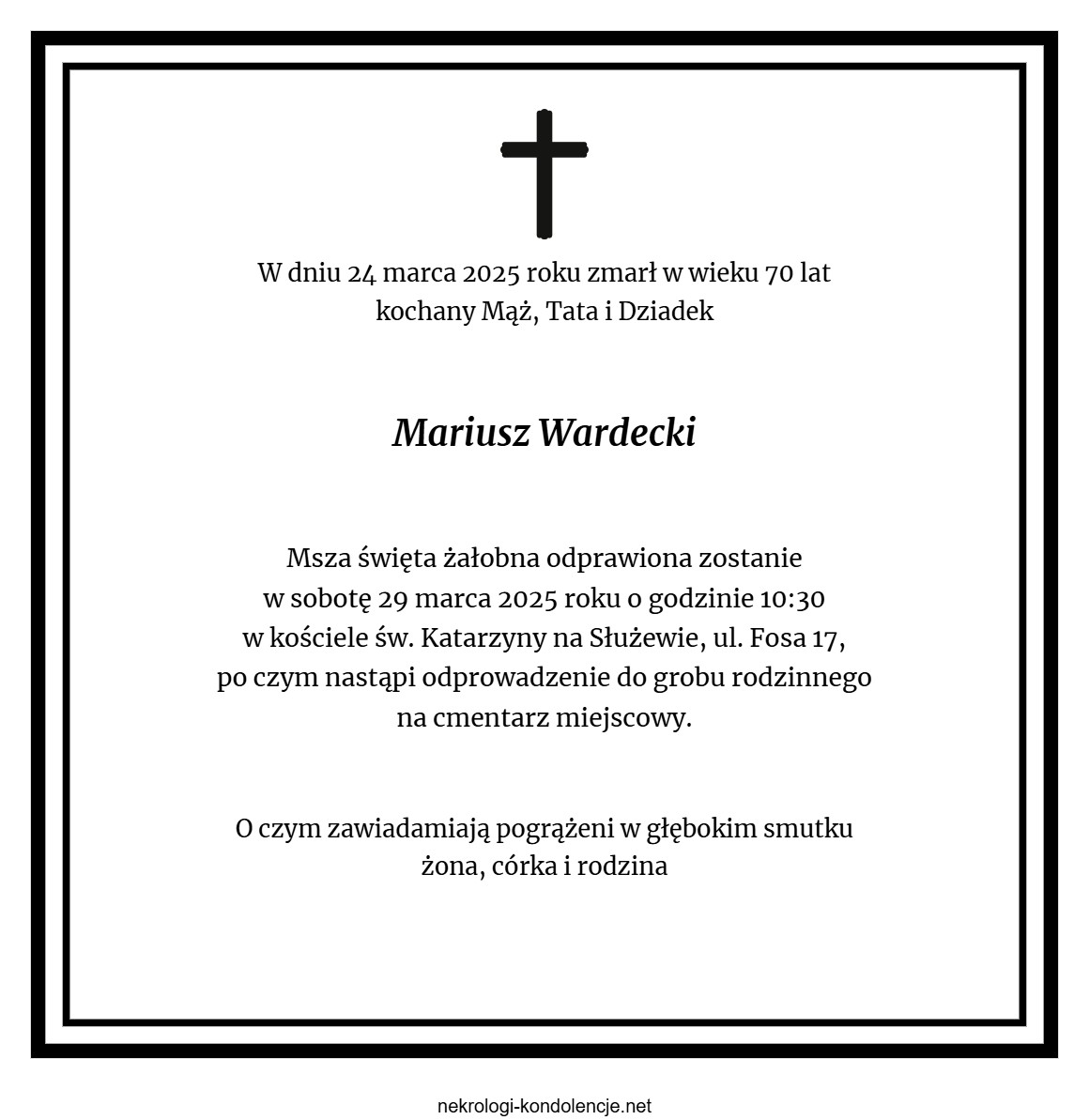 Nekrolog - Mariusz Wardecki Nekrolog - Mariusz Wardecki
