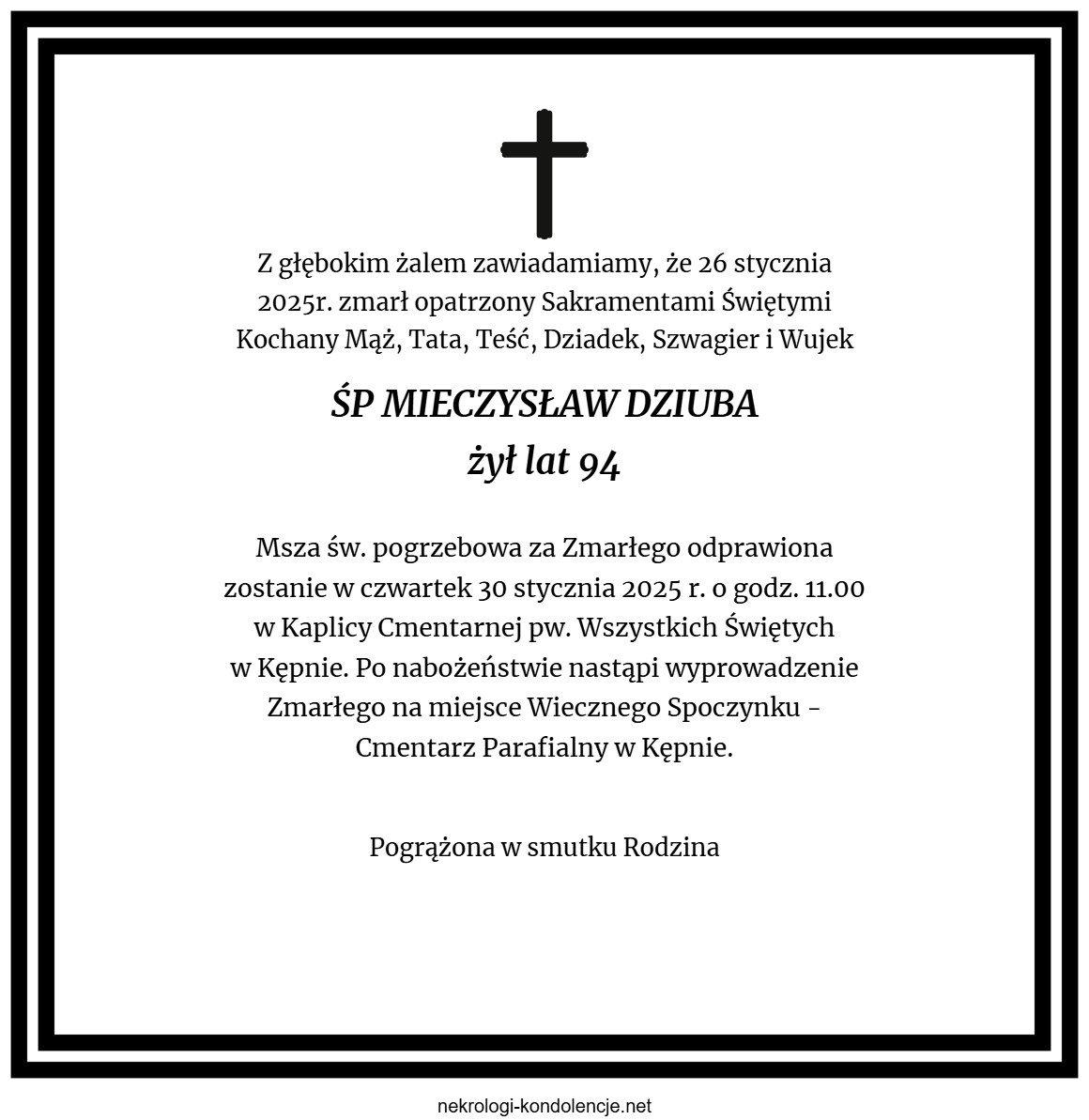 Nekrolog - Mieczysław Dziuba Nekrolog - Mieczysław Dziuba
