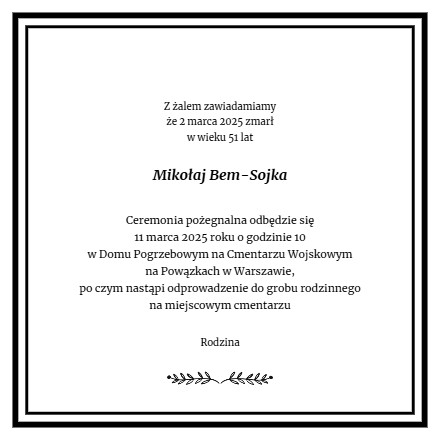 Nekrolog - Mikołaj Bem-Sojka