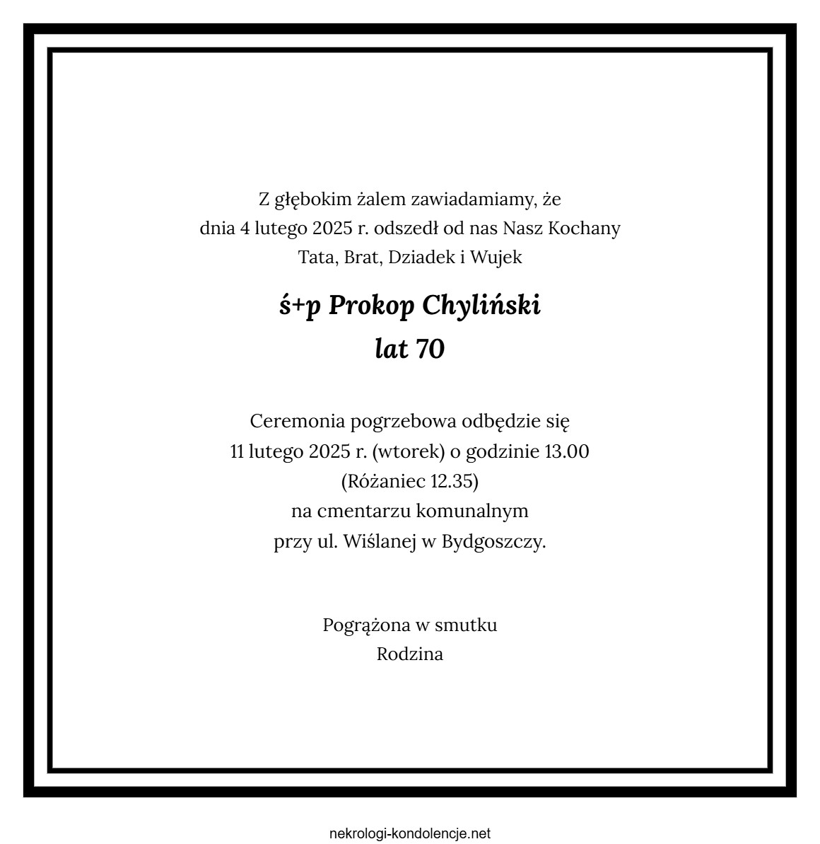 Nekrolog - Prokop Chyliński Nekrolog - Prokop Chyliński