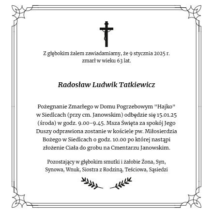 Nekrolog - Radosław Ludwik Tatkiewicz