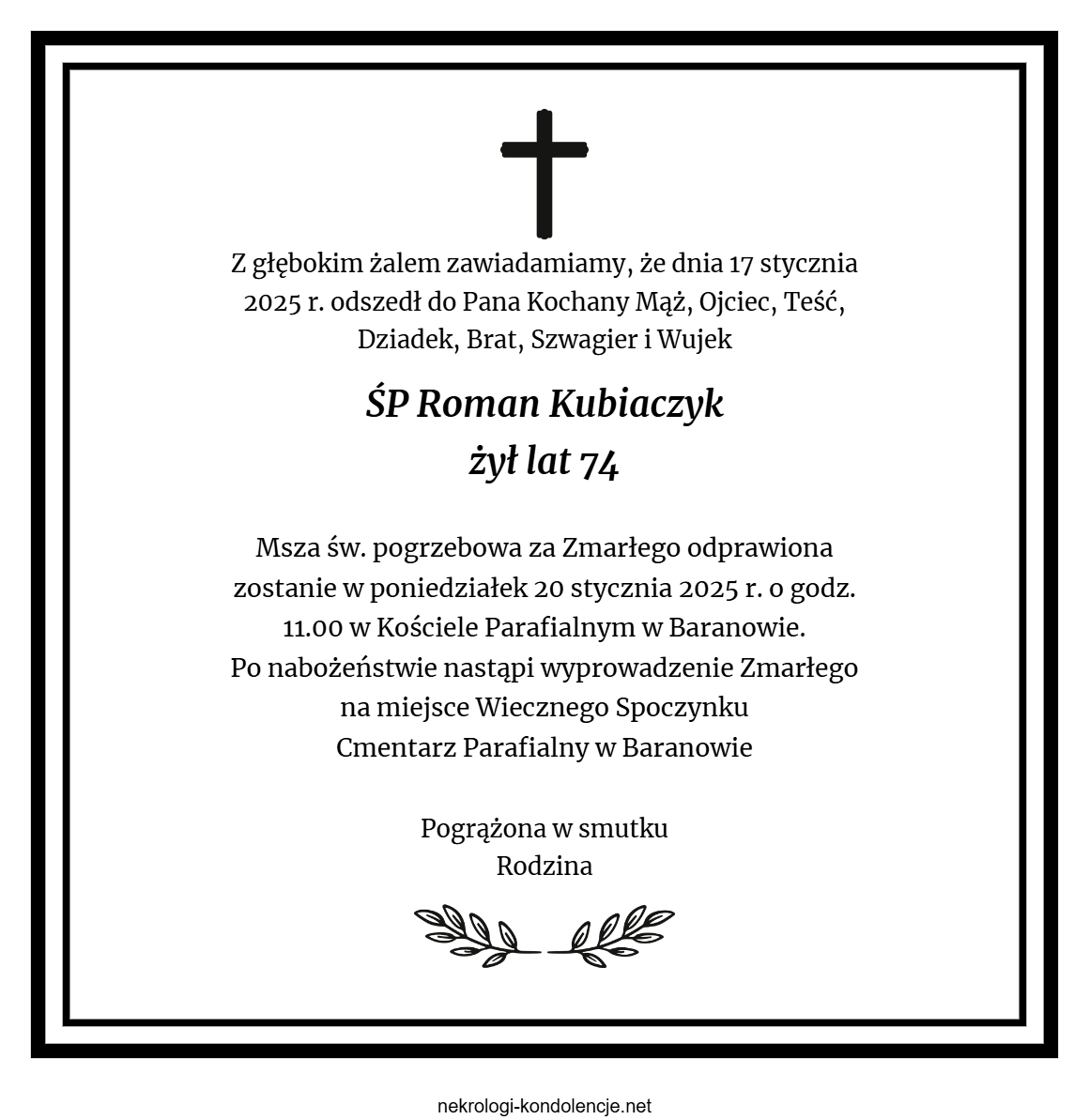 Nekrolog - Roman Kubiaczyk Nekrolog - Roman Kubiaczyk