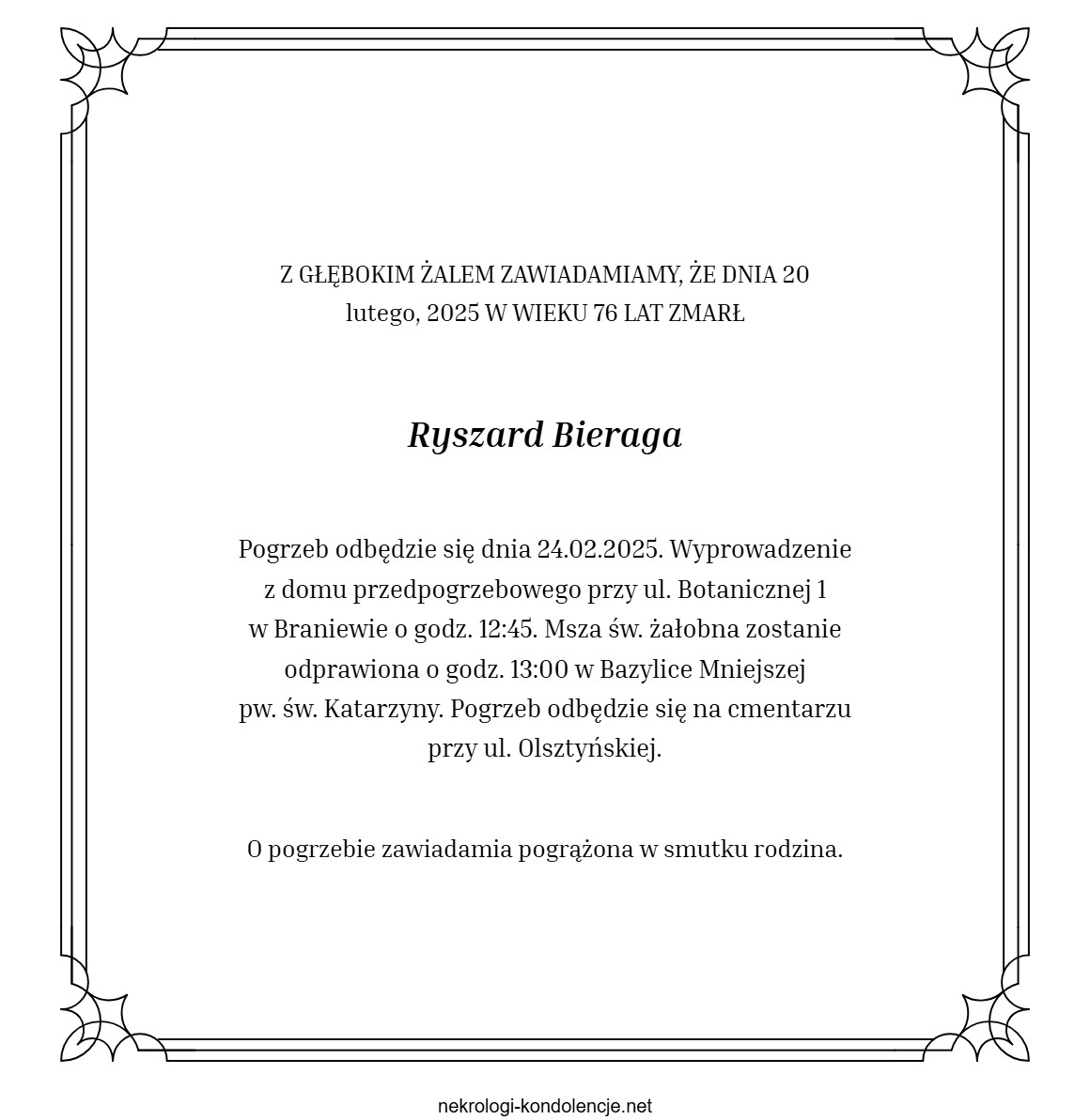 Nekrolog - Ryszard Bieraga Nekrolog - Ryszard Bieraga