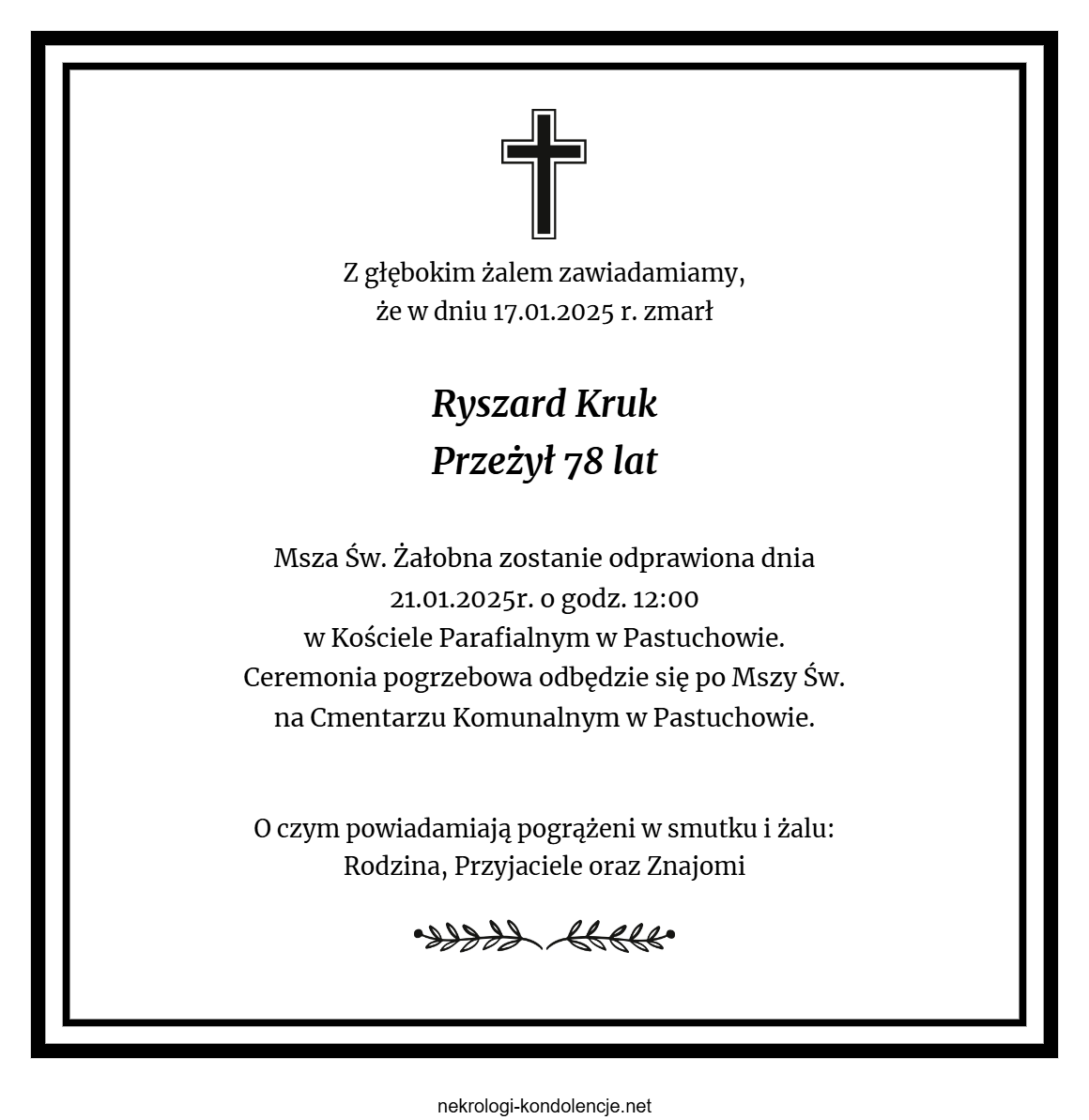 Nekrolog - Ryszard Kruk Nekrolog - Ryszard Kruk